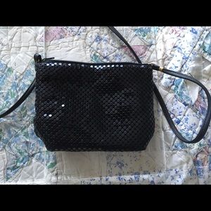 Blk Metal Mesh Tiny Lined Bag 7x5x2 strap 19” long